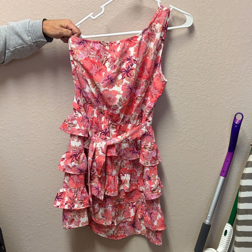 Vibrant Pink Floral Ruffle Dress